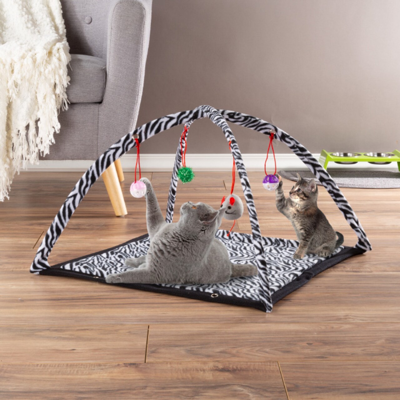 Petmaker Cat Activity Center- Interactive Play Area Station for Cats,  Kittens With Fleece Mat, Hanging Toys, Foldable Design for